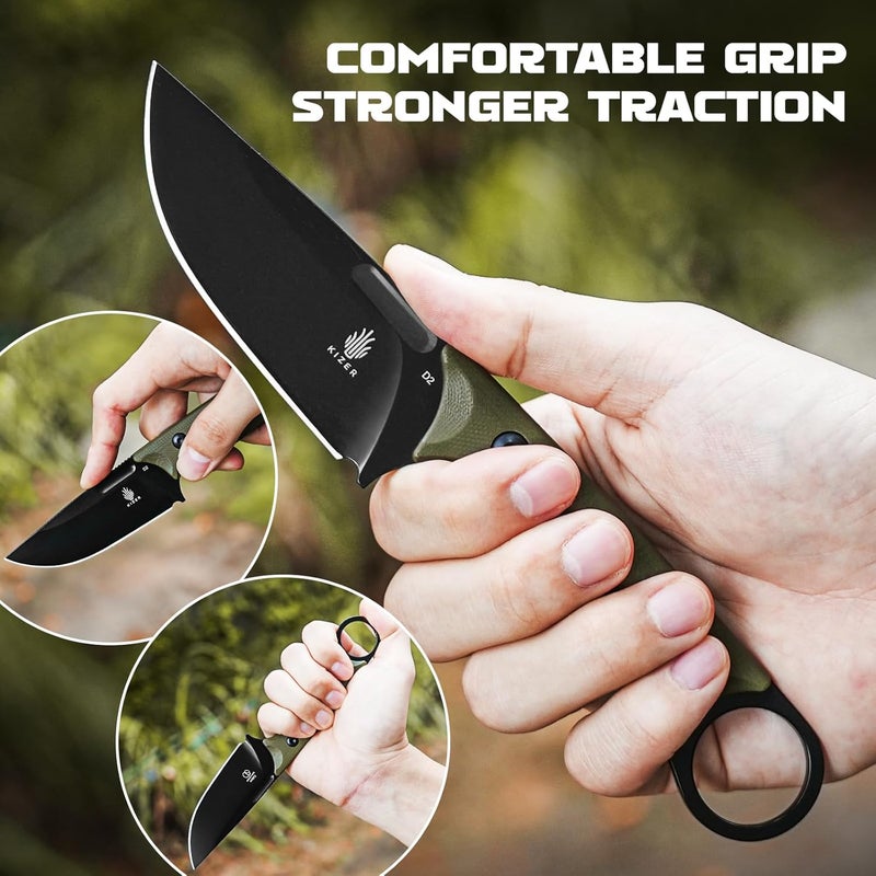 KIZER سكين كابوكس الثابتة، 3.36" سكين صيد من فولاذ D2 مقبض G10 مع غلاف، سكاكين البقاء في المخيم 1048A3 - Image 4